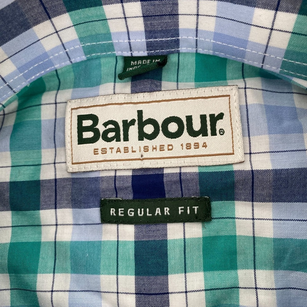 Barbour Mens Button shirt Large regular Fit Plaid Cotton Green blue NEW NWT - Picture 5 of 16